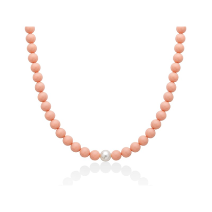 Immagine di COLLANA AU+AG+PC+CORAL ROSA 8,5-9 MM L. 40 CM.