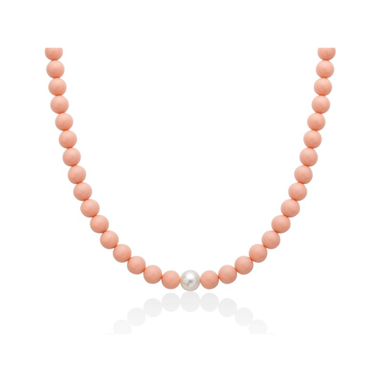 Immagine di COLLANA AU+AG+PC+CORAL ROSA 8,5-9 MM L. 40 CM.