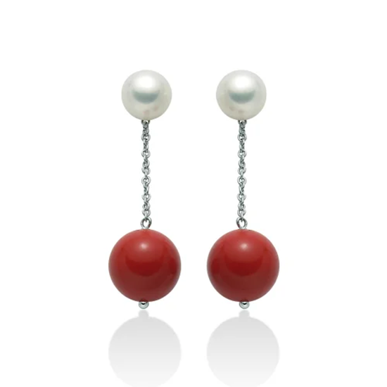 Immagine di ORECCHINI PERLA E CORALLO ROSSO